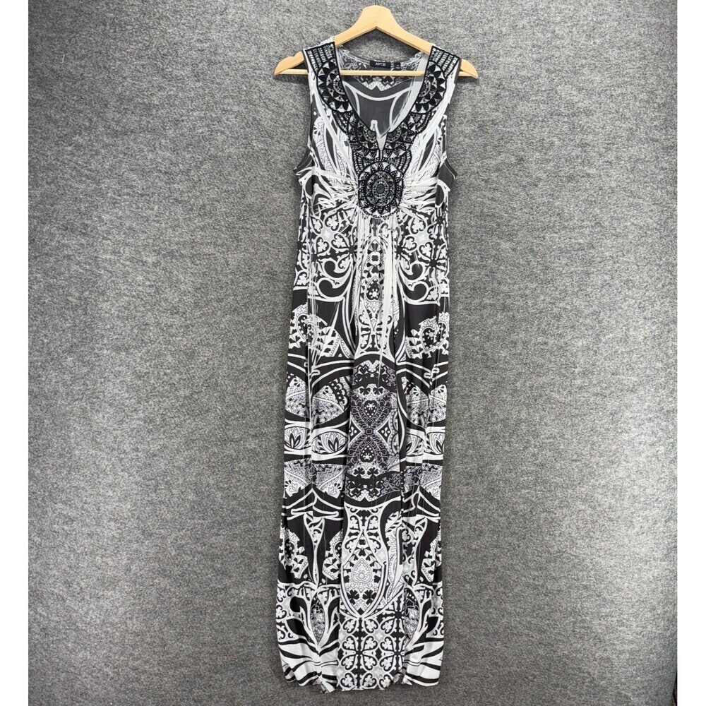 Apt. 9 Dress Women XS Gray Geometric Maxi Long V-Neck Sleeveless Pullover Casual